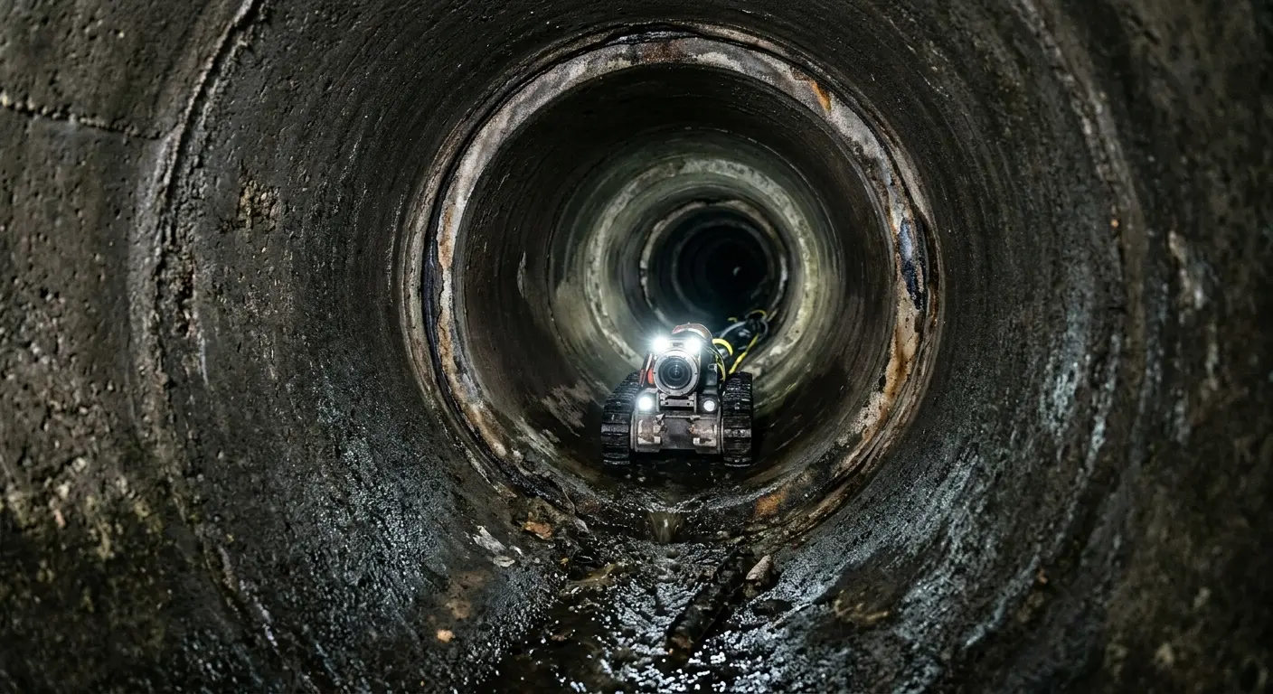 Robotic sewer camera inspecting pipe interior for Sewer Line Cleaning in Oswego
